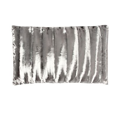 Grey textured stripe faux fur cushion