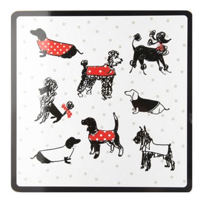 Set of four black sketchy dog place mats