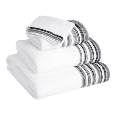 Black woven multi striped towels                                                                                                