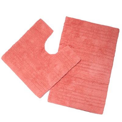 Coral textured striped bath mat and pedestal set                                                                                