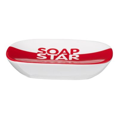 Red text ceramic soap dish