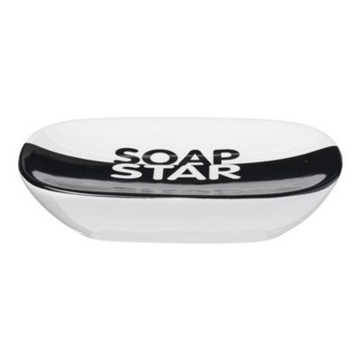 Ben de Lisi Black text ceramic soap dish