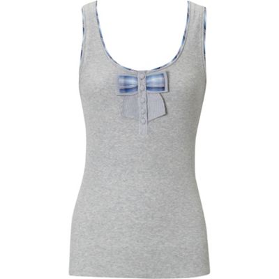Grey check bow front vest