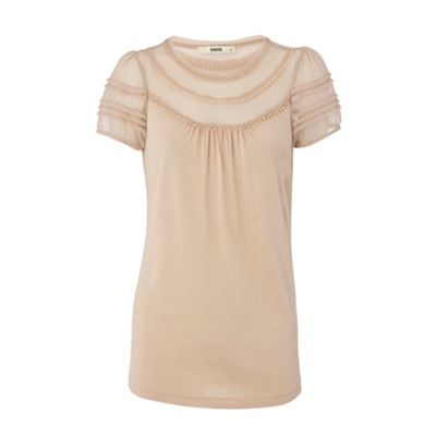 Oasis Tan spot mesh pintuck blouse