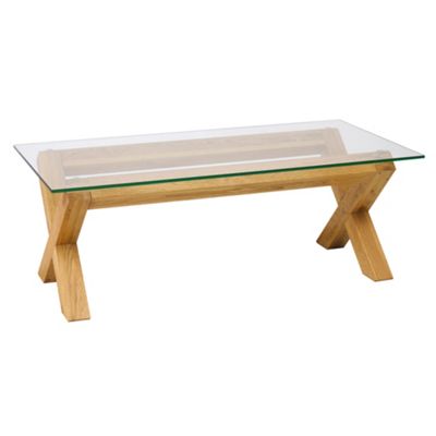 Light oak Newport X-Leg glass coffee table