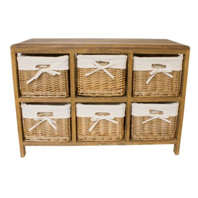 Brown Wood and Willow six drawer chest - Was