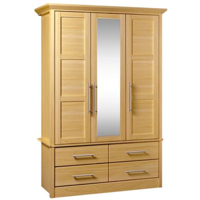Consort Furniture Oak finished Camara triple wardrobe with mirror