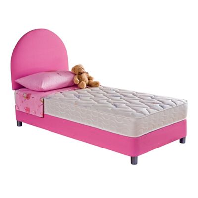 Junior pink miracoil divan set and headboard