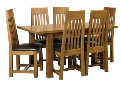 Oak Rushmore small extendable table & six slatted chairs