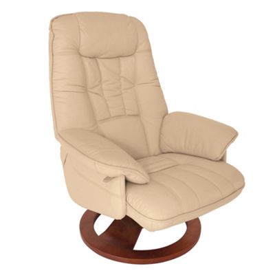 Cream leather-faced Norwich recliner & footstool