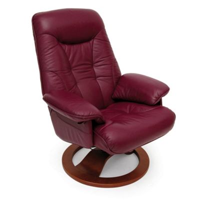 Claret leather Newbury recliner & footstool