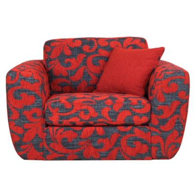 Patterned red carousel snuggler swivel chair