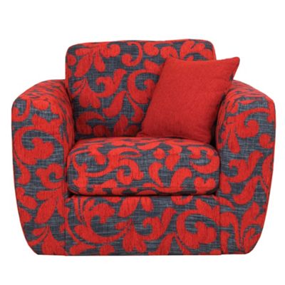 Patterned red carousel swivel chair