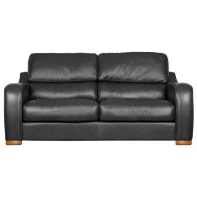 Black large Berber leather sofa with light feet