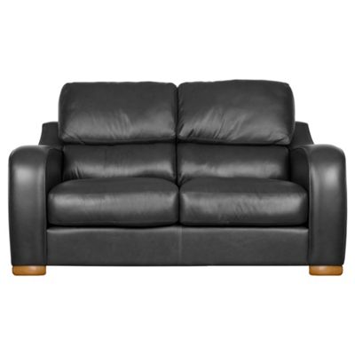 Black medium Berber leather sofa with light feet