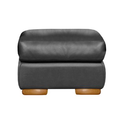 Black Berber leather footstool with light feet