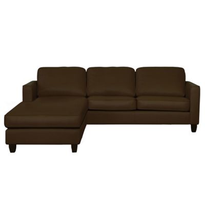 Brown Dante leather left hand chaise sofa with dark feet