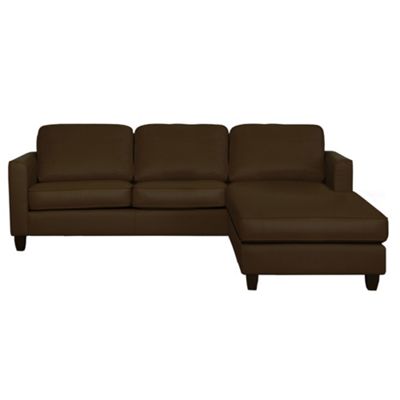 Brown Dante leather right hand chaise sofa with dark feet