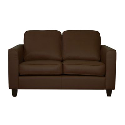 Brown Dante small leather sofa with dark feet