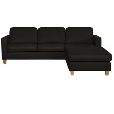 Black leather 'Dante' light footed right facing corner sofa