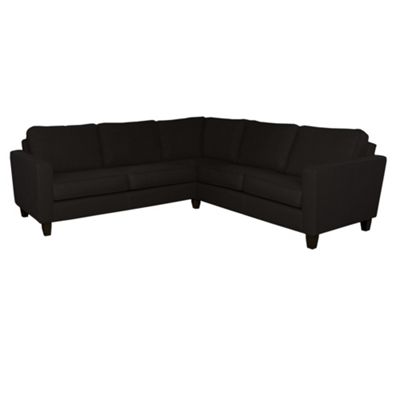 Black leather 'Dante' dark footed corner sofa