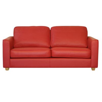 Red Dante leather sofa bed with light feet