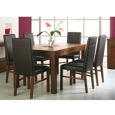 Debenhams Panama dining table and 6 brown leather chairs