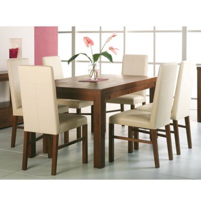 Panama 150cm dining table and 6 ivory PU chairs