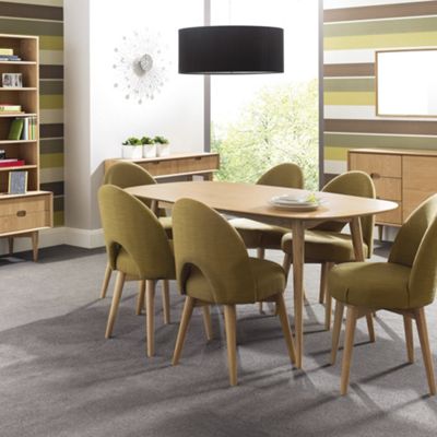Oak Orbit dining table, four veneer chairs and 2