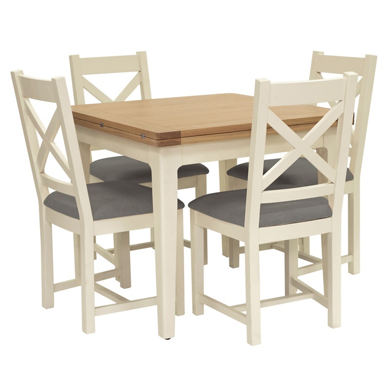 Willis & Gambier - Oak Top 'Newquay' Flip-Top Dining Table And 4 Cross Back Dining Chairs With Grey Seats Review