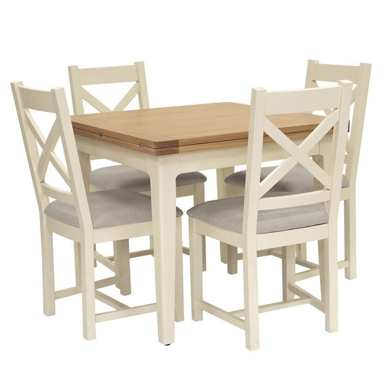 Willis & Gambier - Oak Top 'Newquay' Flip-Top Dining Table And 4 Cross Back Dining Chairs With Light Grey Seats Review