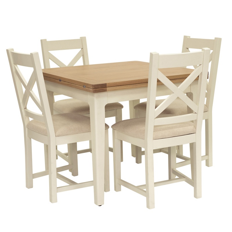 Willis & Gambier - Oak Top 'Newquay' Flip-Top Dining Table And 4 Cross Back Dining Chairs With Beige Seats Review