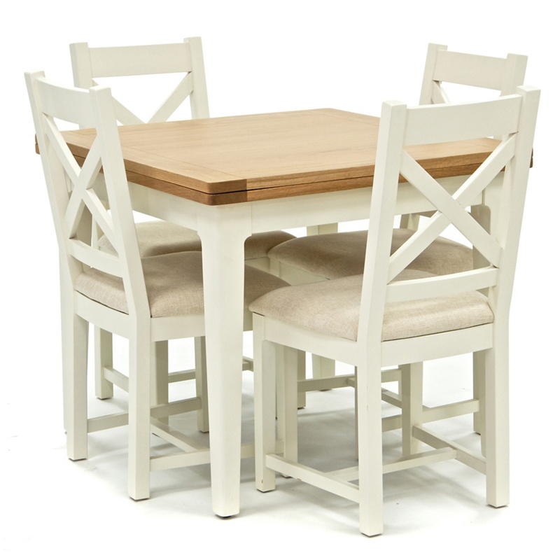 Willis & Gambier - Oak Top 'Newquay' Flip-Top Dining Table And 4 Cross Back Dining Chairs With Cream Seats Review