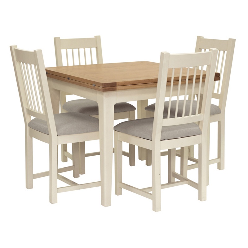 Willis & Gambier - Oak Top 'Newquay' Flip-Top Dining Table And 4 Spindle Back Dining Chairs With Light Grey Seats Review