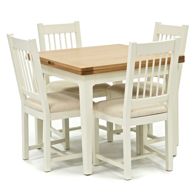 Willis & Gambier - Oak Top 'Newquay' Flip-Top Dining Table And 4 Spindle Back Dining Chairs With Cream Seats Review