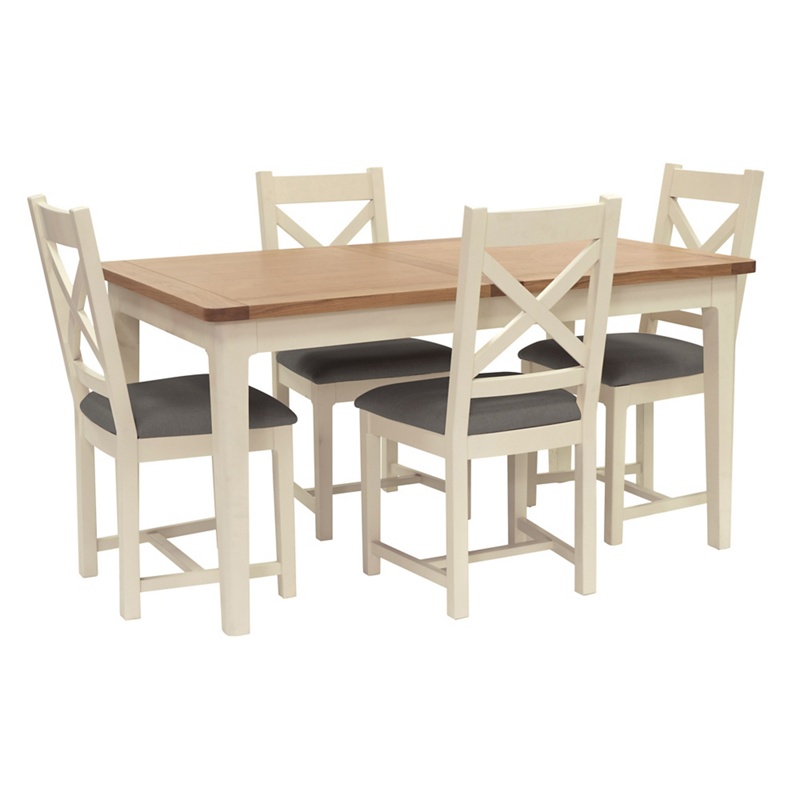 Willis & Gambier - Oak Top 'Newquay' Small Extending Dining Table And 4 Cross Back Dining Chairs With Grey Seats Review