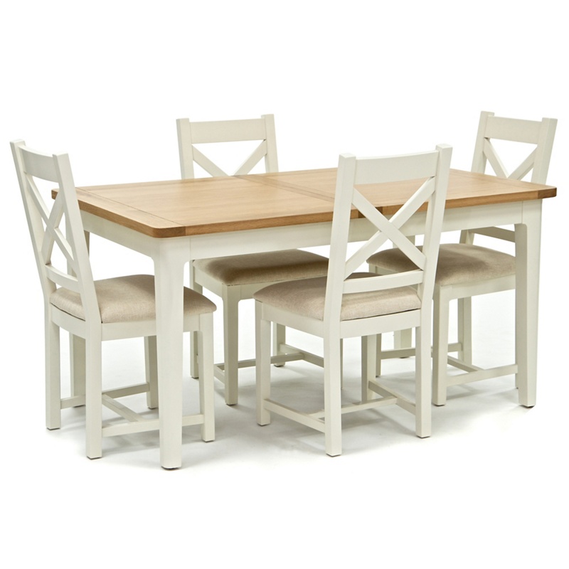 Willis & Gambier - Oak Top 'Newquay' Small Extending Dining Table And 4 Cross Back Dining Chairs With Cream Seats Review