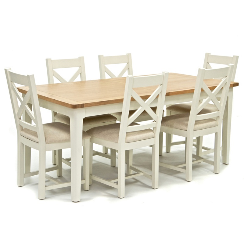 Willis & Gambier - Oak Top 'Newquay' Large Extending Dining Table And 6 Cross Back Dining Chairs With Cream Seats Review