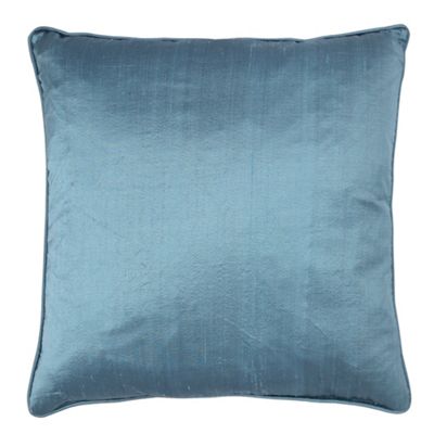 Blue plain piped silk cushion