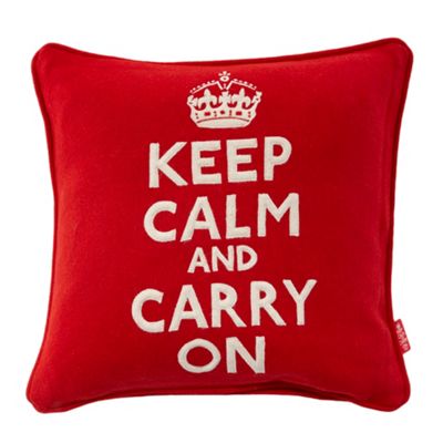 Red Keep Calm & Carry On cushion