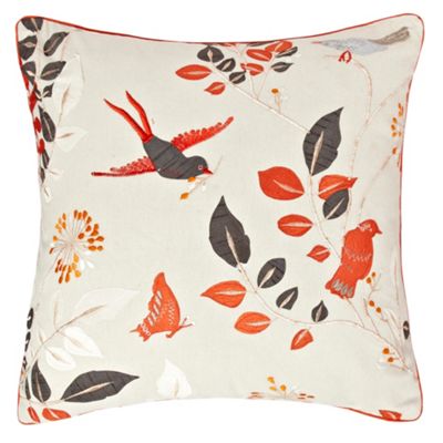 Orange embroidered bird cushion                                                                                                 