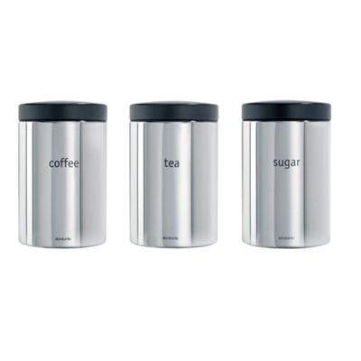 Brabantia steel plated set of three 1.4ltr tea, coffee and sugar canisters