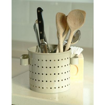 Light grey perforated kitchen utensil holder