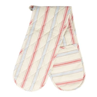 Beige striped double oven gloves