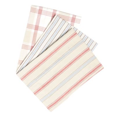 Set of three beige striped tea towels