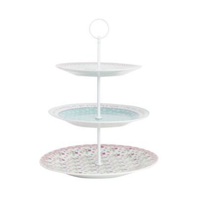 At home with Ashley Thomas - Pink porcelain floral strawberry three tier cake stand