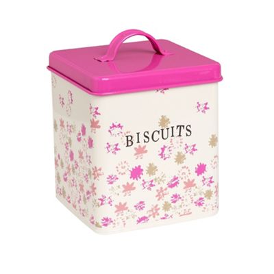 Pink patterned square biscuit tin