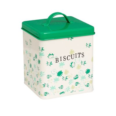 Green patterned square biscuit tin