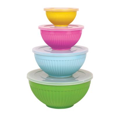 Set of four multi coloured storage bowls