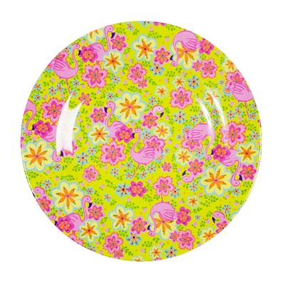 Melamine bright yellow flamingo patterned plate                                                                                 